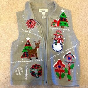 Vintage Gray Festive Applique Vest